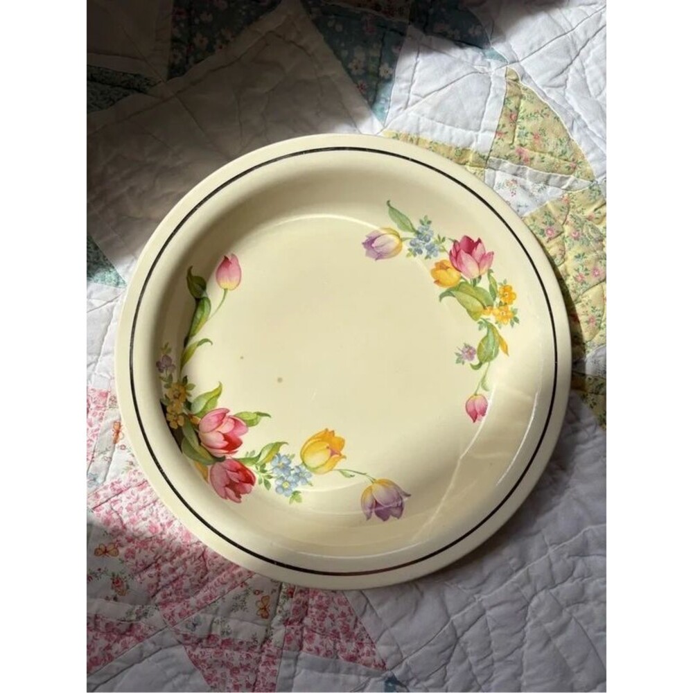 Vintage Kitchen Kraft Cream Floral Ceramic Serving Plate Bowl Floral Tulip MCM